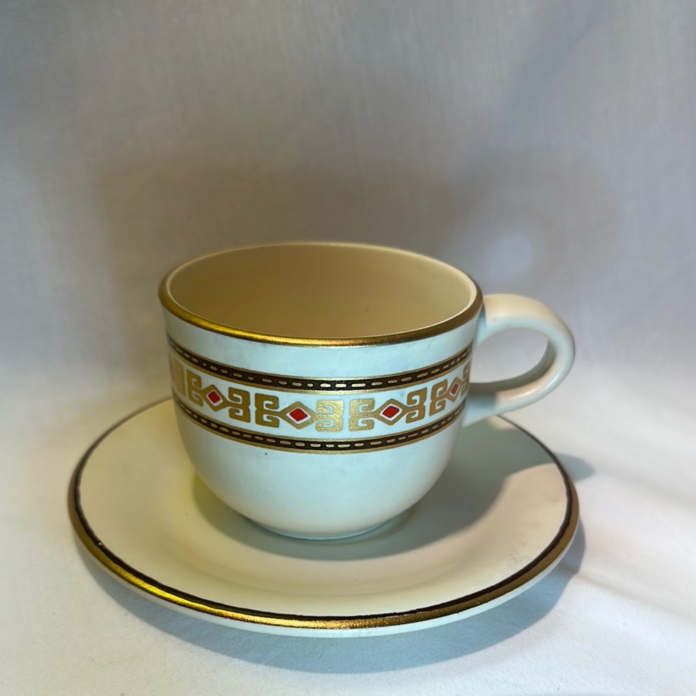 General Foods International Café 1980s Gold Accented Teacup and Saucer Set.